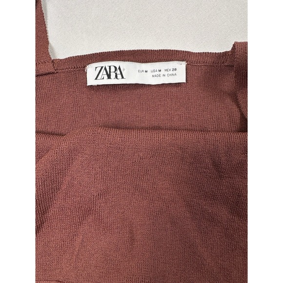 ZARA Knit Twist Back Cutout Maxi Dress Brown/Maroon Bodycon Backless Size M - Picture 4 of 8